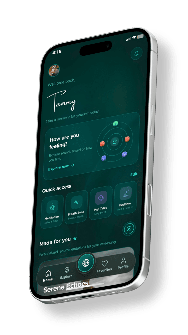App interface showcasing mental regulation and tracking features